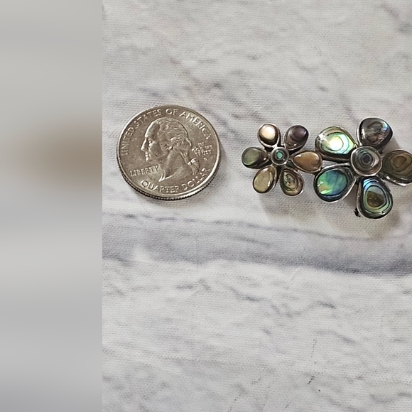 Sterling Silver 925 Avalone Flower Pendant Chunky And Beautiful - Picture 4 of 8